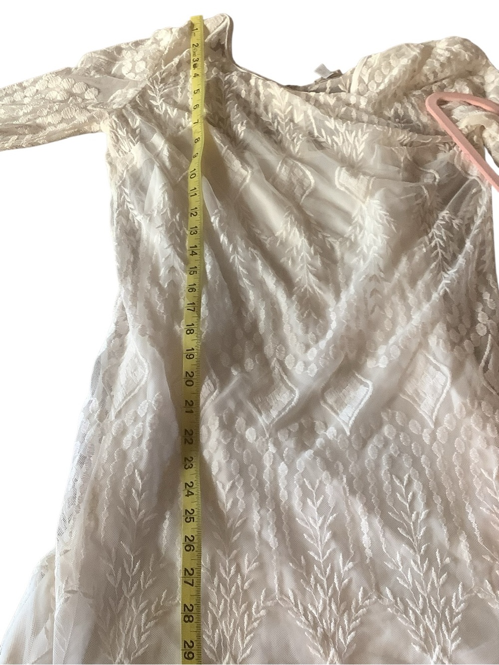 Ecole White Embroidered Lace Dress Attached Slip Boho Size Medium - Picture 7 of 11